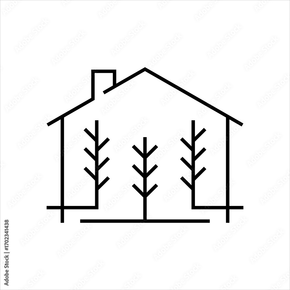 Poster elegant house line style logo icon vector with tree element
