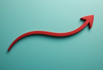 Red Arrow Moving Upward on Soft Teal Background Representing Growth and Progress