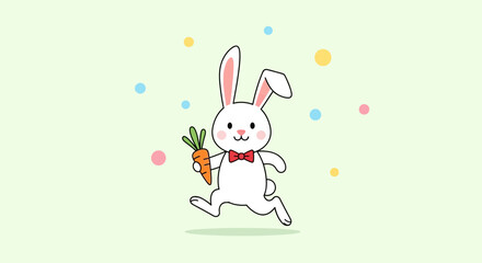 Obraz premium A Cheerful Bunny Running With a Carrot Amidst Colorful, Festive Splashes