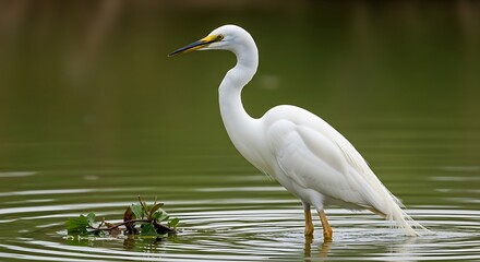 Obraz premium Elegant Snowy Egret Stands Gracefully in Calm Waters, Serene Nature Scene.