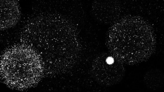 Firework with transparent background - Short colourful show with burst and fireworks exploding in 2d flat animation with alpha channel. Christmas and New Year overlay concept. 4K.