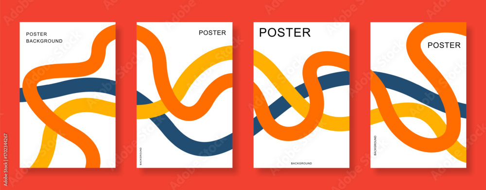 Aufkleber abstract autumn gradient line poster background template set. minimalist design with geometric shape