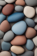Collection of smooth, polished stones in various colors arranged on a surface