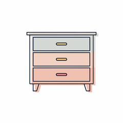 Minimalist cartoon illustration of a three-drawer dresser with pastel colors and small handles.