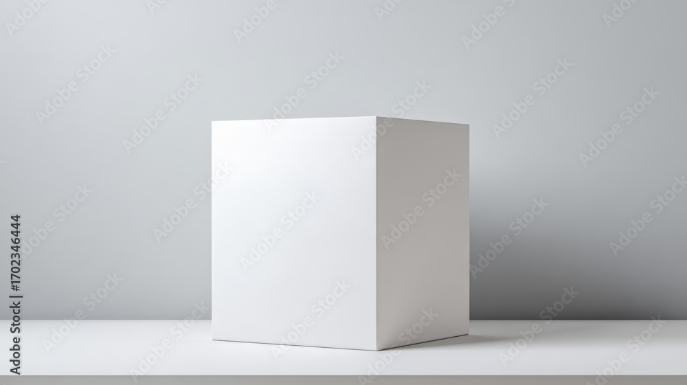 Poster white cube on a white surface in a studio environment for product mockups and presentations