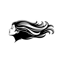 Female Profile Silhouette with Blowing Hair
