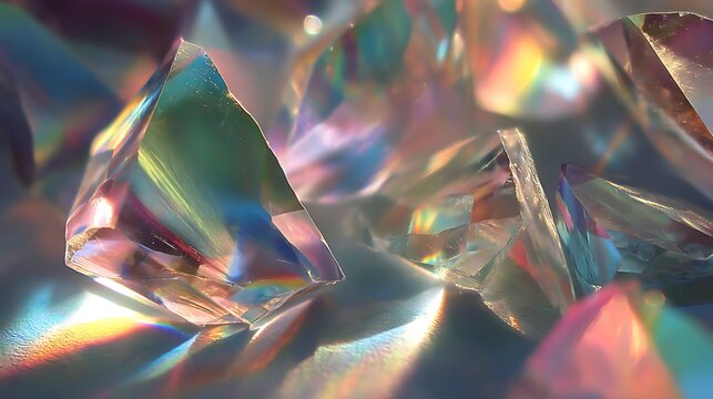 Iridescent crystal shards abstract background, holographic prism light refraction, rainbow spectrum effect art - Powered by Adobe