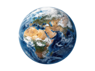 Planet Earth from space showing continents oceans and swirling clouds globe world, Isolated On Png Transparent Background