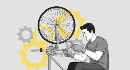 Bicycle Maintenance: A Skilled Mechanic Adjusting The Bike Wheel For Optimal Performance