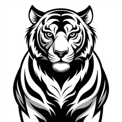 a-powerful-tiger--captured-in-a-striking-black-and.eps