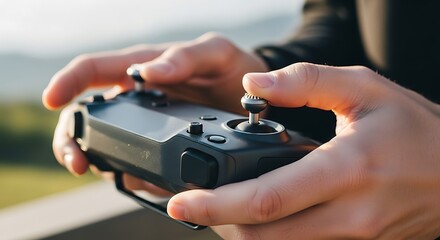 Close-up Drone Controller in Hands, Focused Control