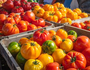 Heirloom Tomato Baskets: Fresh Harvest Displaying Rich Colors and Varieties