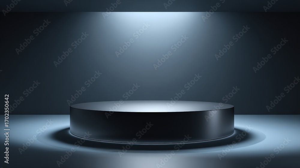 Poster sleek round product display podium with soft lighting for modern presentation in studio setting