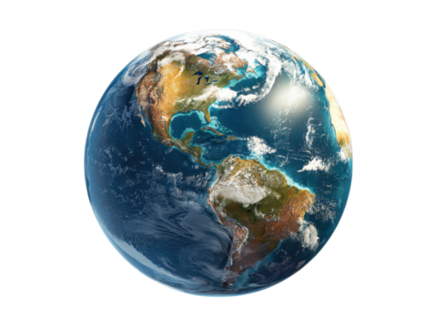 Planet Earth showing continents oceans clouds atmosphere from space globe, Isolated On Png Transparent Background