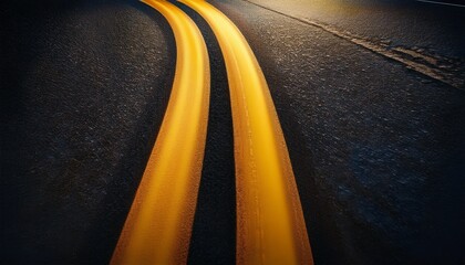 winding road two yellow lines asphalt