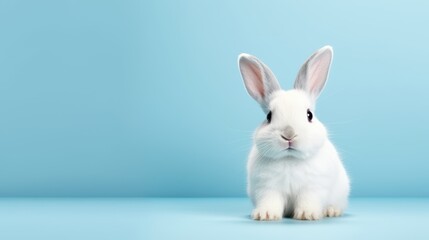 Obraz premium cute animal pet rabbit or bunny white color smiling and laughing isolated with copy space for easter background, rabbit, animal, pet, cute, fur, ear, mammal, background, celebration, generate by AI