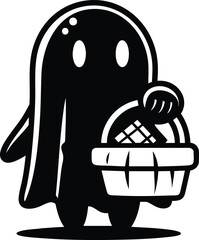 A Halloween Ghost with a chocolate basket cartoon vector illustration isolated on a white background