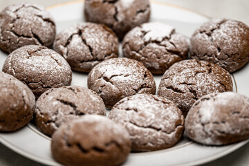 Homemade Chocolate Cream Cheese Cookies Sprinkled with Icing Sugar