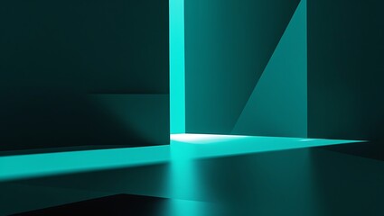 Minimal abstract scene in deep teal with sharp planes, crisp highlights, and a soft glow adding subtle depth and elegance.
