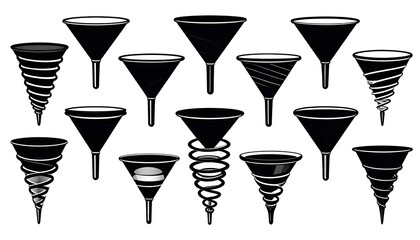 Collection of various black funnels