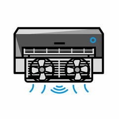 Fototapeta premium Air conditioner unit with dual fans blowing cool air, showcasing clean air technology.