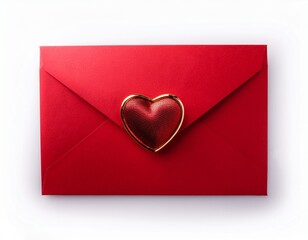 red envelope with a heart shaped seal white isolated background background