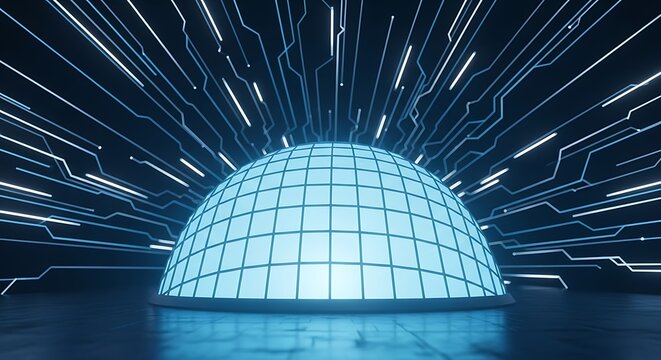 Futuristic Dome Structure with Digital Network.