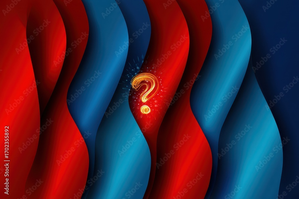 Poster abstract gradient mystery concept. colorful abstract waves with a question mark at the center.