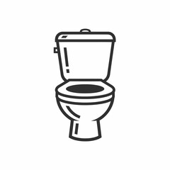 A minimalist black line art icon of a standard toilet with the lid open, viewed from the front on a white background.