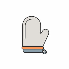 Simple, outlined illustration of a light gray oven mitt.