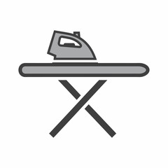 Gray flat icon of an ironing board with an iron.