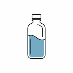 A simple line icon of a plastic bottle half-full of blue water with a white cap.