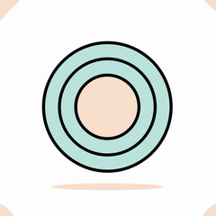 A minimalist graphic icon of three concentric circles in pastel teal and beige on a white background.