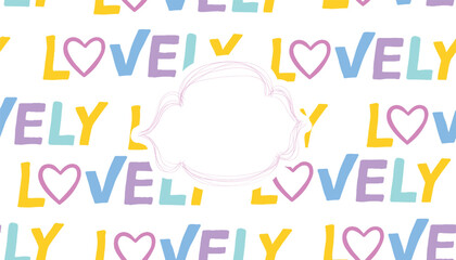 Lovely hand drawn background with banner. Colorful words on white background
