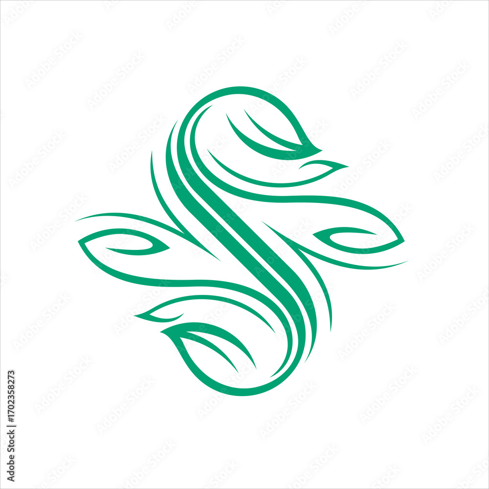 Poster luxury font s logo icon vector with leaf element in line style design