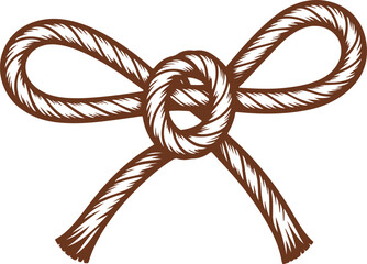 A decorative bow knot tied with thick brown rope in a vintage hand-drawn sketch style © Team RAS