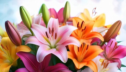 Obraz premium colorful lilies bouquet with closeup