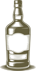 Detailed vintage illustration of an alcohol bottle with a blank customizable label