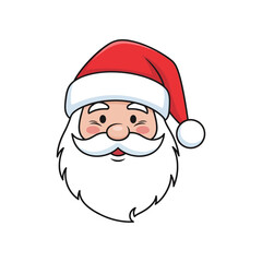 Smiling Santa Claus head with red hat and white beard for Christmas holiday designs