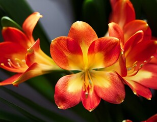 Fototapeta premium red and yellow clivia flowers closeup
