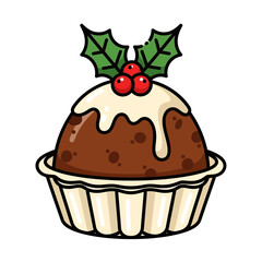 Festive Christmas pudding with holly berries ready for holiday celebrations