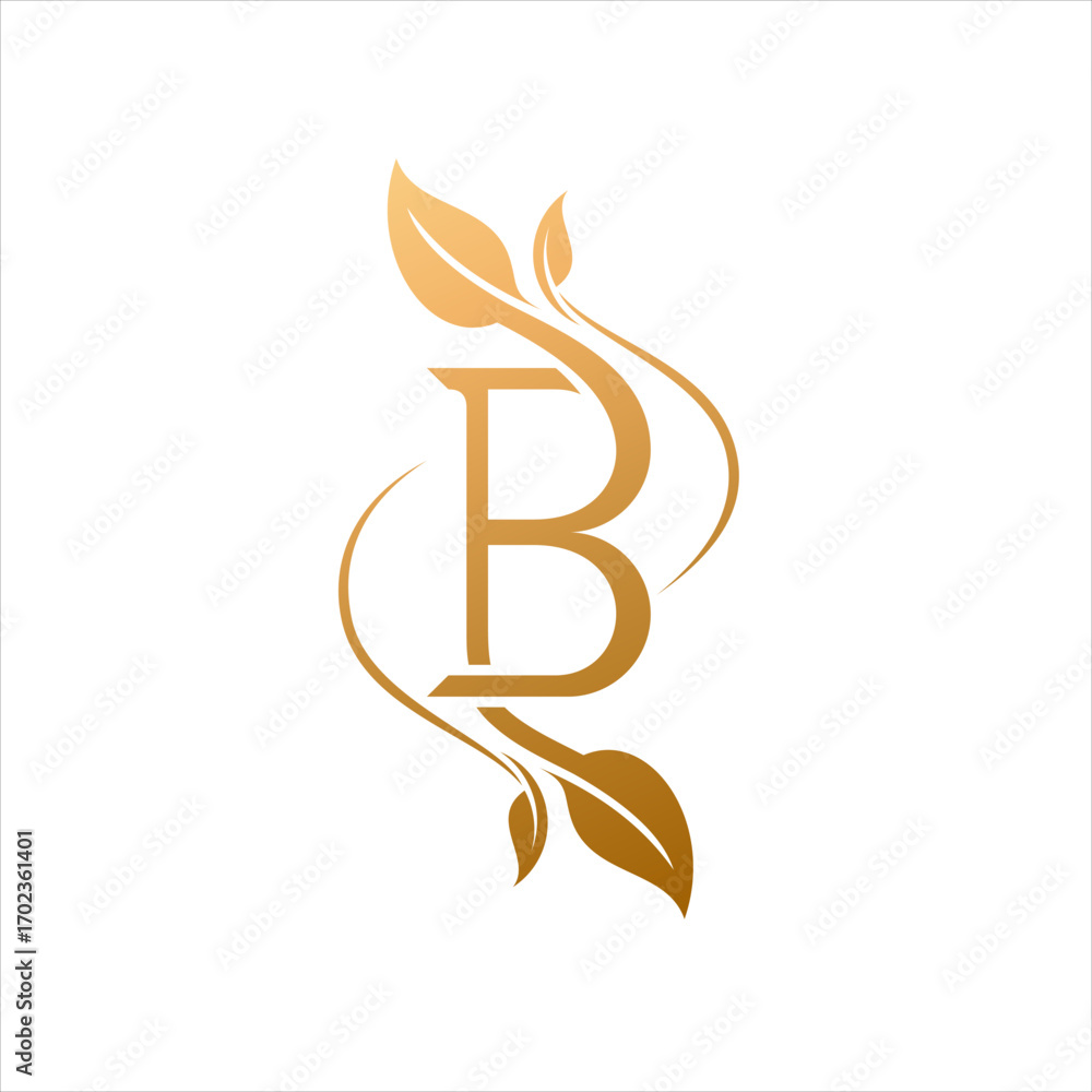 Aufkleber luxury initial b logo icon vector with leaf element in line style design