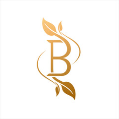 Luxury Initial B logo icon vector with leaf element in line style design