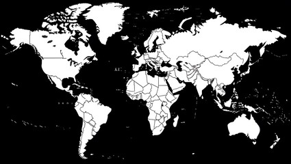 Fototapeta premium World map in black and white showing continents and countries