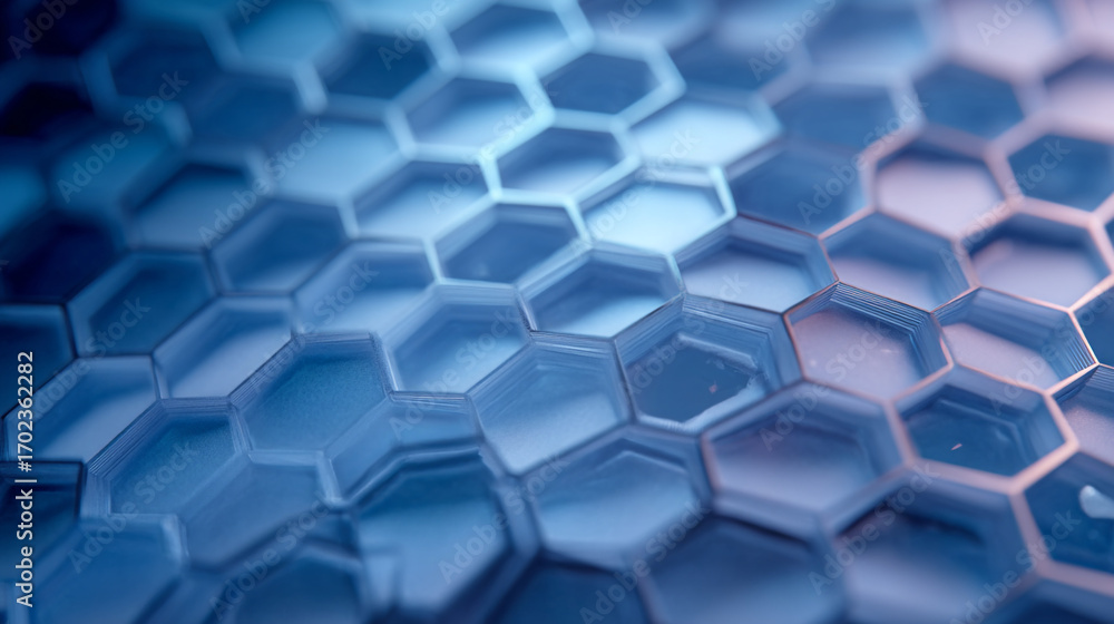 Poster abstract blue and white hexagonal pattern with a shallow depth of field effect