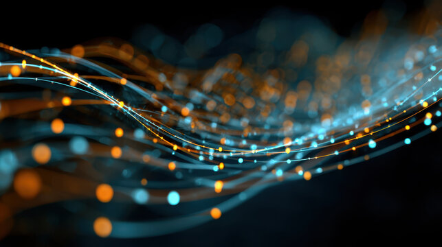 Glowing data lines, abstract wave, digital grid, energy network, futuristic mood - Powered by Adobe