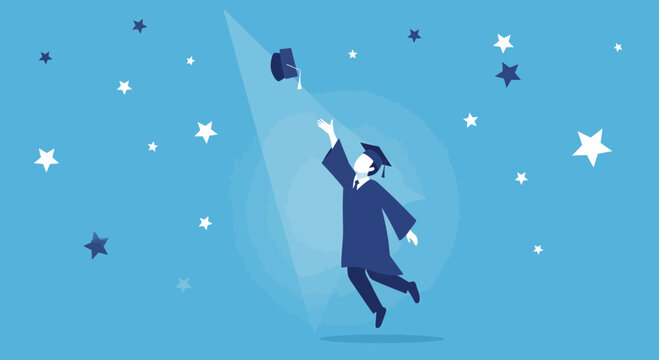 Celebrating Successful Graduation With A Throw Of The Cap Under The Sparkling Stars