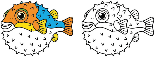 Cute Cartoon Puffer Fish Illustration for Kids Coloring Book and Educational Resources