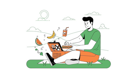 Cheerful Person Enjoying a Picnic on a Sunny Day among Nature's Beauty