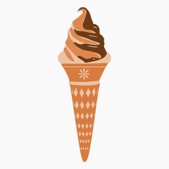 Ice cream vector. Chocolate ice cream in a waffle cone. Melted ice cream